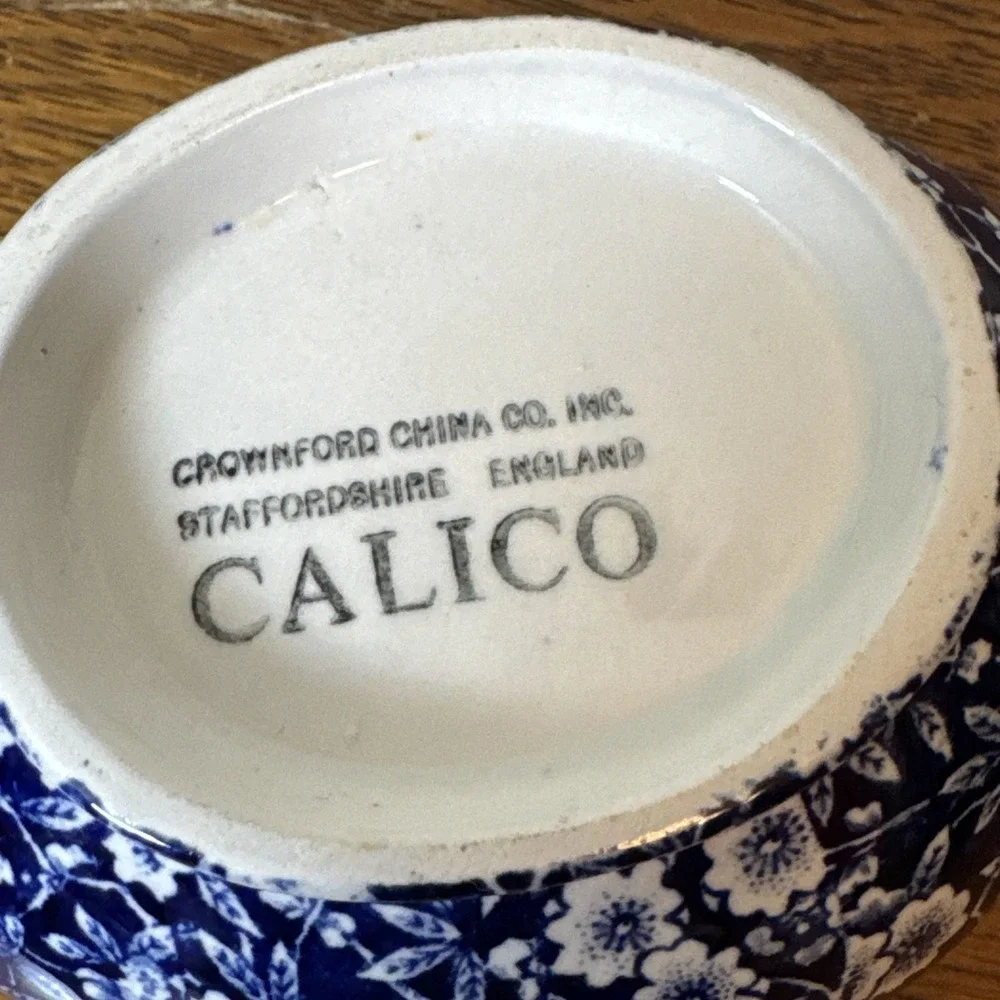 Vtg Royal Crownford Staffordshire Calico Blue Chintz Sugar Bowl & Creamer Set